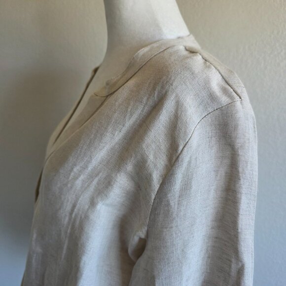 Boston Proper Tie Hem Long Flare Sleeve Linen Blend Button Shirt Top Size M - Picture 5 of 8